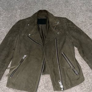 All Saints Khaki Leather Biker Jacket